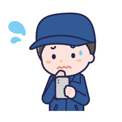 スマートフォンを使う「消防団員」の男性