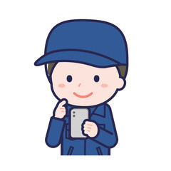 スマートフォンを使う「消防団員」の男性