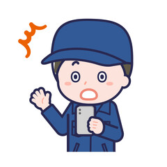 スマートフォンを使う「消防団員」の男性