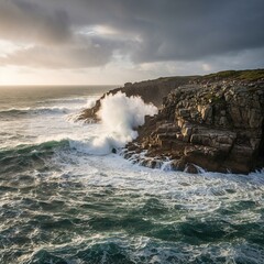 Fototapeta premium waves crashing on rocks