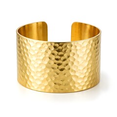 Complete Gorgeous Hammered Gold Wide Cuff Bracelet Highlighted Against A Pure Clean Studio White Background