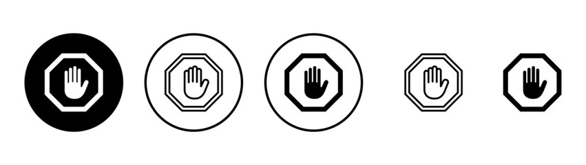 Obraz premium Stop icon vector. stop road sign. hand stop sign and symbol. Do not enter stop red sign with hand