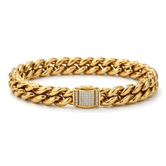 Complete Heavy Gold Biker Chain Bracelet Showing Full Rugged Length On A Clean White Backdrop