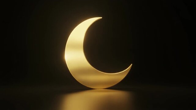 Golden Crescent Moon Shape on Black Background.
