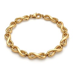 Fototapeta premium Entire Gold Infinity Link Bracelet Showing The Full Chain Loop On A Bright White Background