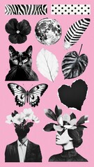 Fototapeta premium Aesthetic black collage element set