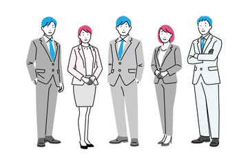 男性と女性のビジネスパーソンが並んで立っている全身イラスト