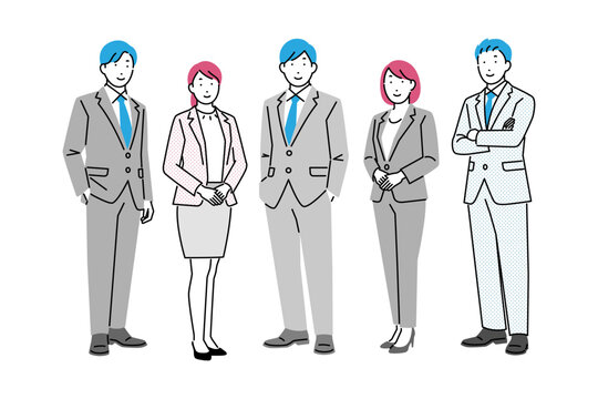 男性と女性のビジネスパーソンが並んで立っている全身イラスト
