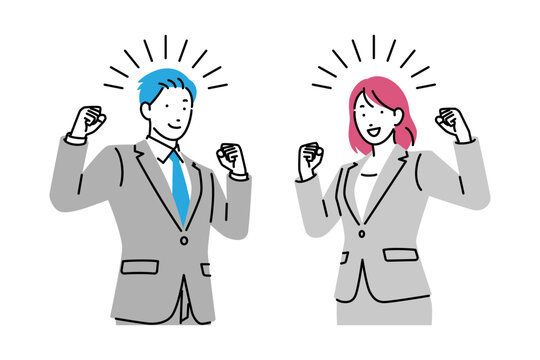 男性と女性のビジネスパーソンがガッツポーズをしているイラスト