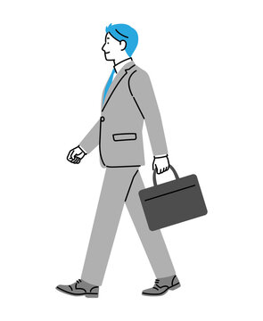 男性のビジネスパーソンがビジネスバッグを片手に歩いている姿のイラスト