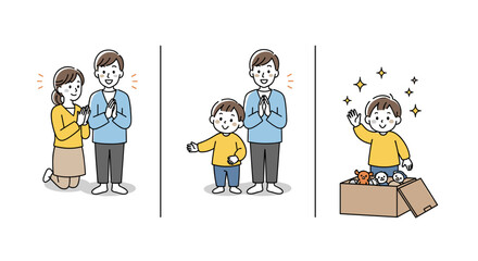 Father and Son Praying Together Cartoon Illustration.