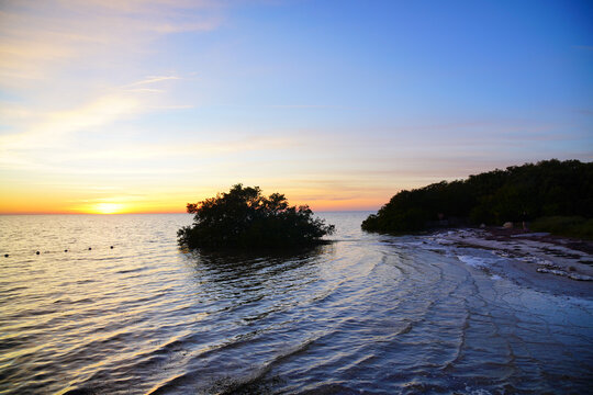 The sun set landscape of gulf of America and Port Richey in Florida