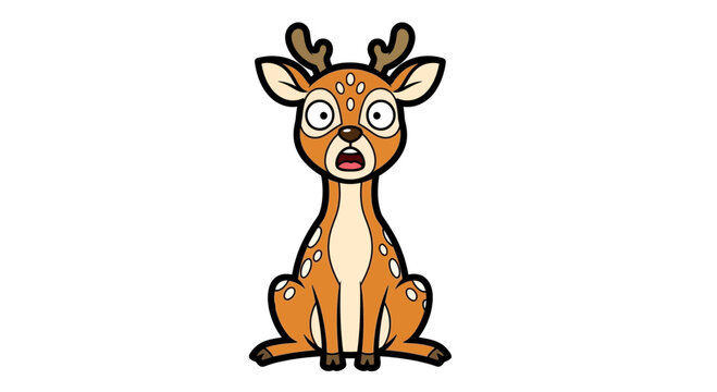 Cartoon deer sitting, surprised expression, white background