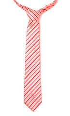 Obraz premium Red striped tie isolated on white. Stylish accessory