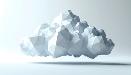 A low-poly, geometric cloud floating against a clean white backdrop