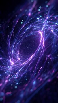 Swirling cosmic vortex depicts purple energy and scattered starlight, suitable for backgrounds, science fiction illustrations, or spacethemed designs.