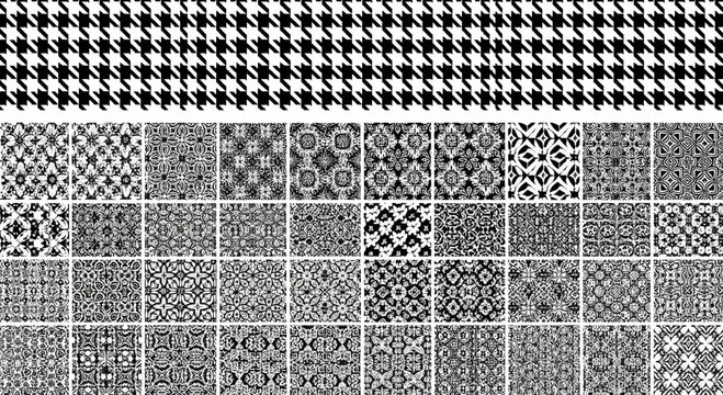 black and white houndstooth patterns, geometric designs, seamless textures