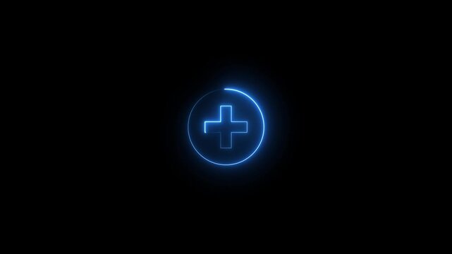 Neon line plus symbol icon simple positive plus icon animation on black background. Medical. Help. Positive. User interface element. Business counting add motion. Medical cross icon animation.