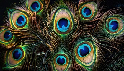 Obraz premium Intricate Peacock Feathers Displaying Vibrant Eyespot Patterns