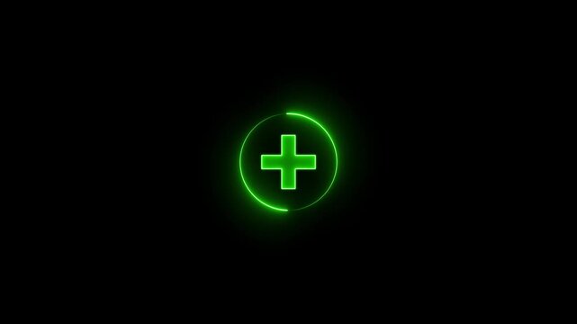 Neon line plus symbol icon simple positive plus icon animation on black background. Medical. Help. Positive. User interface element. Business counting add motion. Medical cross icon animation.