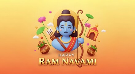 Naklejka premium Happy ram navami, lord rama 3d cartoon illustration for hindu festival