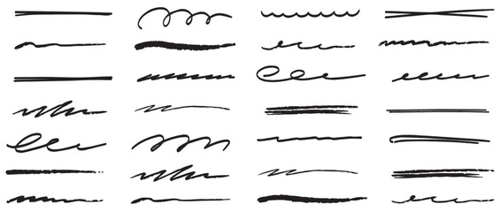 "Hand Drawn Scribble Brush Stroke Set &ndash; Pencil, Crayon, Chalk and Charcoal Doodle Texture with Grunge Underline Vector Collection"