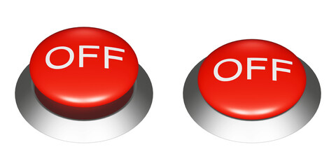 OFFの文字が書かれた赤い押しボタンの3DCGイラスト。ボタンのオンオフの挿絵アイコン