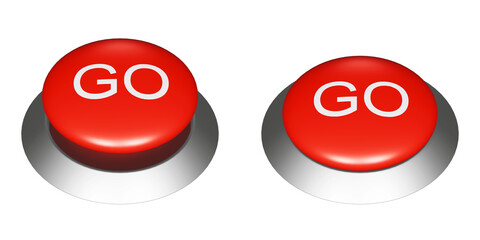 GOの文字が書かれた赤い押しボタンの3DCGイラスト。ボタンのオンオフの挿絵アイコン
