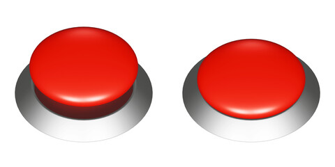 シンプルな無地の赤い押しボタンの3DCGイラスト。ボタンのオンオフの挿絵アイコン