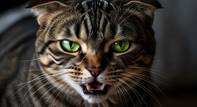 Detailed view of a domestic feline showing aggression