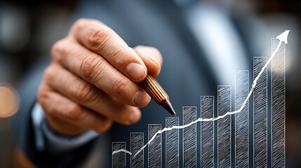 Businessman Drawing Increasing Graph with Pen