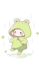 Obraz premium Frog in rainy day clothing apparel cartoon.