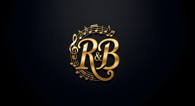 Luxurious metallic gold logo design with letters R and B