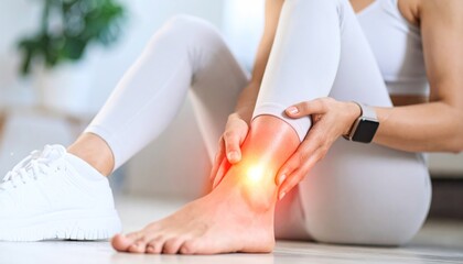 Woman experiencing ankle pain or injury.