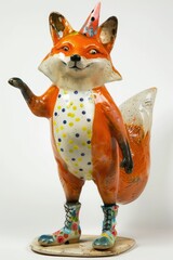 Fototapeta premium Whimsical fox statue wearing boots