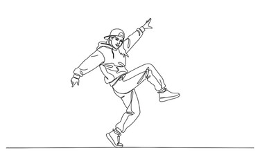 Fototapeta premium Single continuous line drawing of young energetic hip-hop dancer woman practice break dancing.