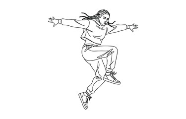 Obraz premium Single continuous line drawing of young energetic hip-hop dancer woman practice break dancing.