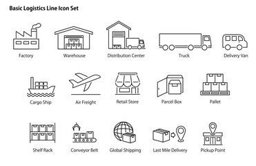 Basic Logistics Line Icon Set./ 基本の物流アイコンセット。