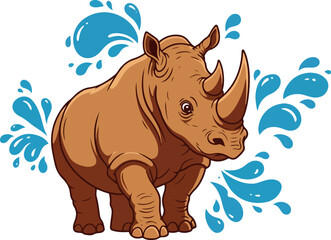 Fototapeta premium Happy Rhino Splashing Water Isolated Pixel Art