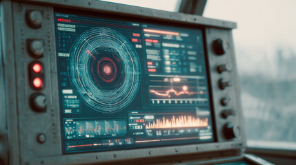 Fototapeta premium Futuristic control monitor displaying digital data interface
