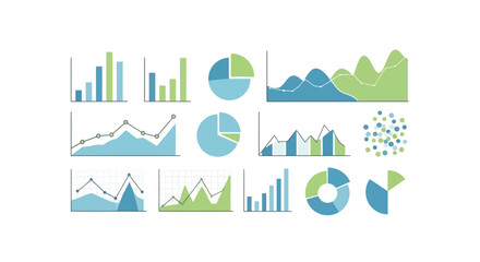 Data visualizations set charts graphs diagrams and illustrations on white