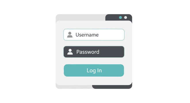 Clean vector illustration of a login interface with username and password fields