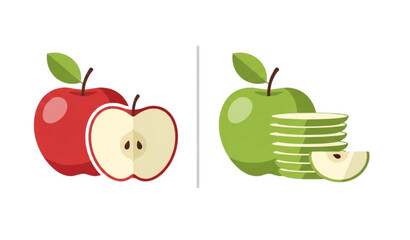 Red and Green Apple Whole and Sliced Vector Set &ndash; isolated on transparent background