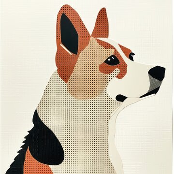 Cute dog retro paper collage illustration animal design.