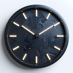 Circular clock face with lit hour markers against a dark textured surface