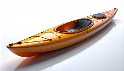 A sleek orange kayak, angled on a white surface with a shadow