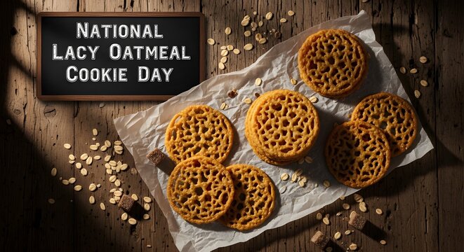 A delicious plate of oatmeal cookies on a wooden table for National Lacy Oatmeal Cookie Day