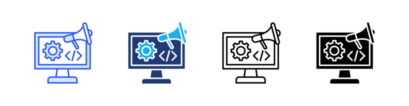 Programmatic Advertising Multiple Style Icon Set Vector 