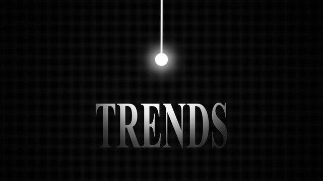 Trends Text Animation with Glowing Light Effect on Dark Grid Background for Market Analysis and Business Strategy Concept