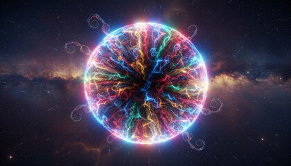 Obraz premium Vibrant Cosmic Energy Orb Abstract Digital Art in Deep Space